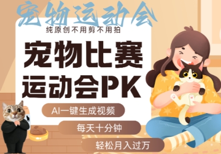 AI一键生成宠物比赛运动会PK视频，纯原创不用剪不用拍，每天十分钟，轻松月入过1W+-尤课网创