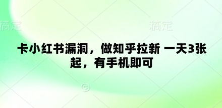 卡小红书漏洞，做知乎拉新 一天3张起，有手机即可-尤课网创