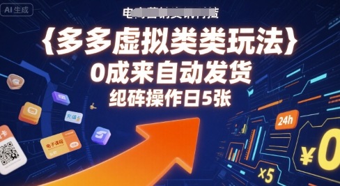 多多虚拟类目玩法，0成本全自动发货，矩阵操作日5张-尤课网创