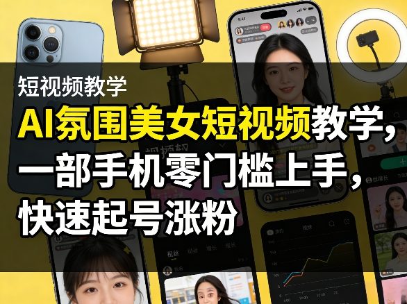 AI氛围美女短视频教学，一部手机零门槛上手，快速起号涨粉-尤课网创