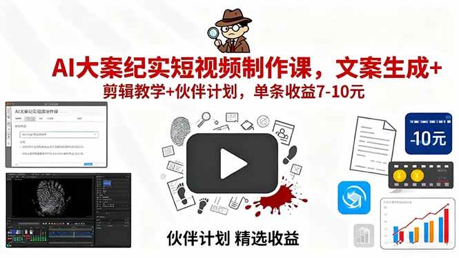 图片[1]-（15992期）AI大案纪实短视频制作课，文案生成+剪辑教学+伙伴计划，单条收益7-10元-尤课网创
