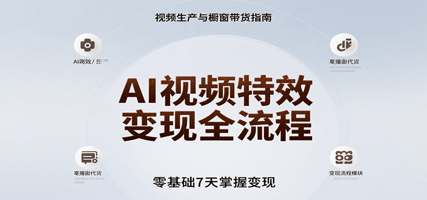 AI视频特效变现全流程，零基础7天掌握视频生产到橱窗带货变现-尤课网创