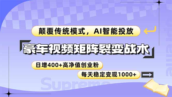 豪车视频矩阵裂变战术，颠覆传统模式，AI智能投放，日增400+高净值创业…-尤课网创