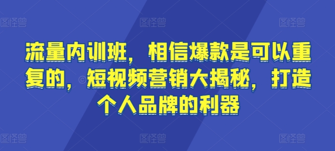 流量内训班，相信爆款是可以重复的，短视频营销大揭秘，打造个人品牌的利器-尤课网创