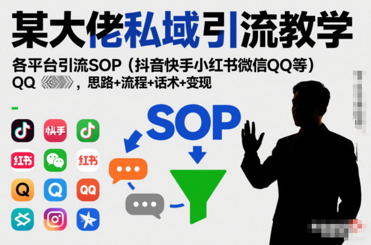 某大佬私域引流教学，各平台引流SOP（抖音快手小红书微信QQ等），思路+流程+话术+变现-尤课网创