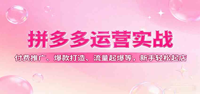 拼多多运营实战，付费推广、爆款打造、流量起爆等，新手轻松起店-尤课网创