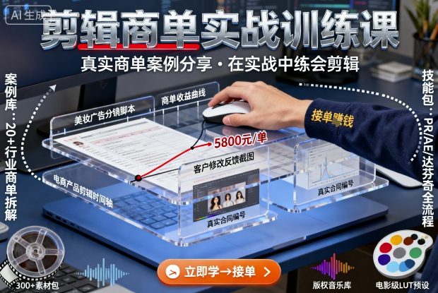 剪辑商单实战训练课，真实商单案例分享，在实战中练会剪辑-尤课网创