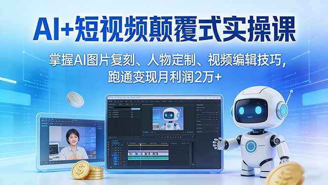 （17454期）AI+短视频颠覆式实操课：掌握AI图片复刻、人物定制、视频编辑技巧，跑通变现月利润2万+-尤课网创