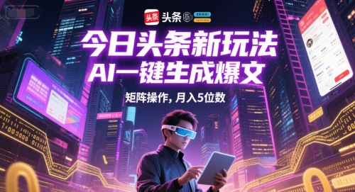 今日头条新玩法，AI一键生成爆文，矩阵操作，月入5位数-尤课网创