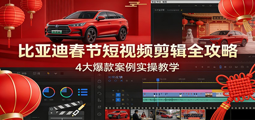 比亚迪春节短视频剪辑全攻略,4大爆款案例实操教学-尤课网创