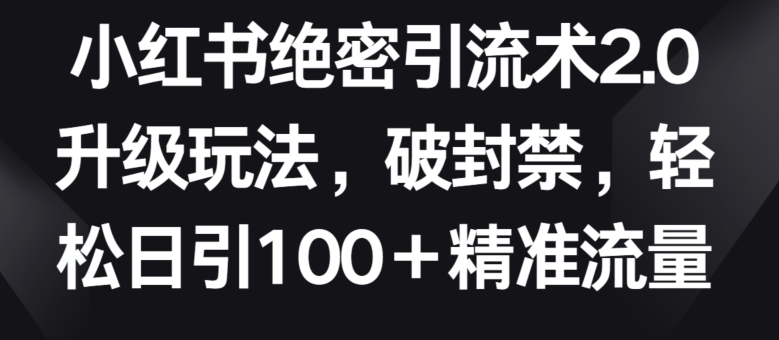 小红书绝密引流术2.0升级玩法，破封禁，轻松日引100+精准流量-尤课网创