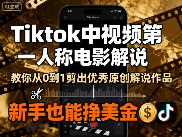 Tiktok中视频第一人称电影解说，教你从0到1剪出一个优秀的原创解说作品，新手也能挣美金-尤课网创