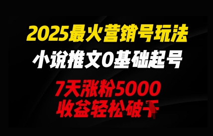 2025最火营销号玩法：小说推文0基础起号，7天涨粉5000，收益轻松破k-尤课网创