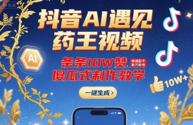 抖音AI遇见药王视频，条条10W赞，快速起千粉万粉号，傻瓜式制作教学-尤课网创