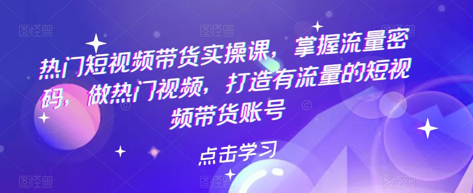 热门短视频带货实操课，掌握流量密码，做热门视频，打造有流量的短视频带货账号-尤课网创