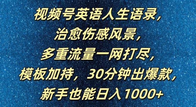 视频号英语人生语录，多重流量一网打尽，模板加持，30分钟出爆款，新手也能日入1000+【揭秘】-尤课网创