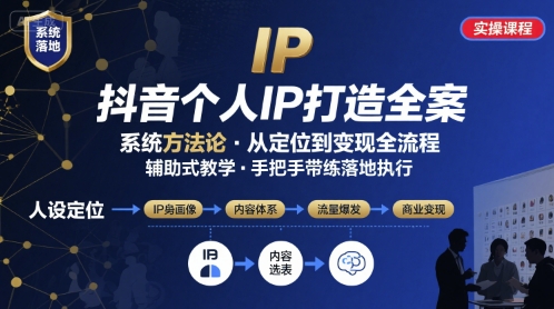 抖音个人IP系统落地实操大课，实操课程，辅助落地-尤课网创