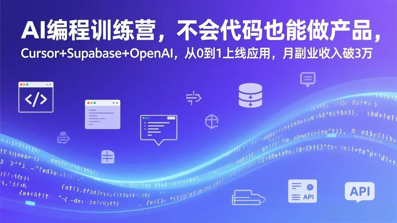 （17388期）AI编程训练营，不会代码也能做产品，Cursor+Supabase+OpenAI，从0到1上线应用，月副业收入破3万-尤课网创