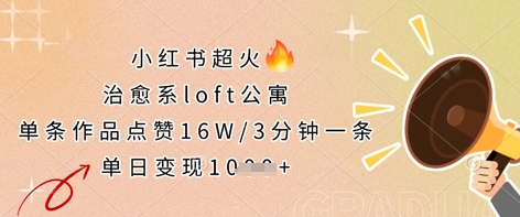 小红书超火的治愈系loft公寓，单条作品点赞16W，3分钟一条，单日变现数张-尤课网创