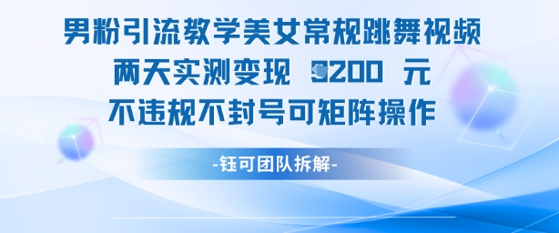 男粉引流教学美女常规跳舞视频两天实测变现1k+，不违规不封号可矩阵操作-尤课网创