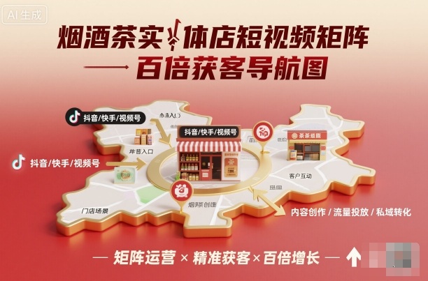 烟酒茶实体店短视频矩阵百倍获客导航图-尤课网创