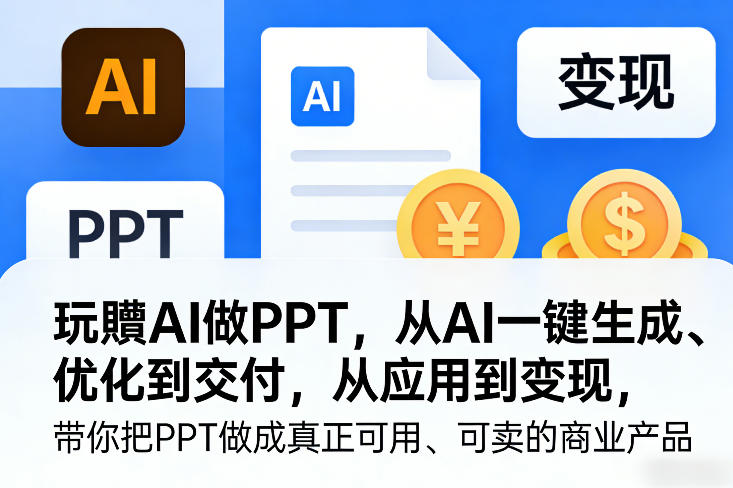 玩賺AI做PPT，从AI一键生成、优化到交付，从应用到变现，带你把PPT做成真正可用、可卖的商业产品-尤课网创