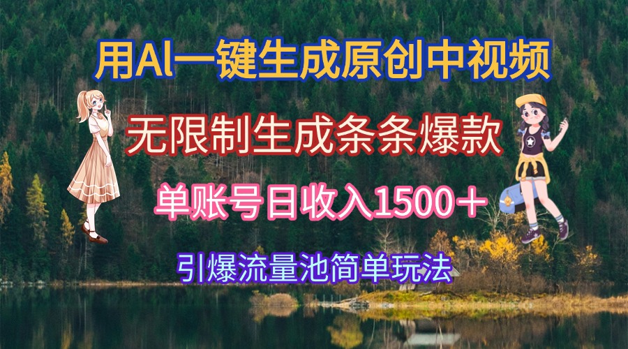 用Al一键生成原创中视频，无限制生成条条爆款，单账号日收入1500＋引爆…-尤课网创