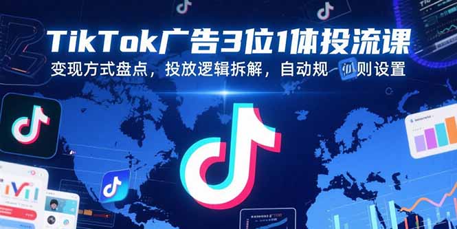 TikTok广告3位1体投流课，变现方式盘点，投放逻辑拆解，自动规则设置-尤课网创