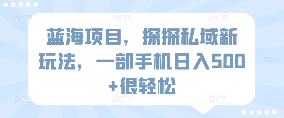 蓝海项目，探探私域新玩法，一部手机日入500+很轻松-尤课网创