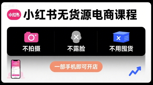小红书无货源电商课程，不拍摄不露脸不用囤货，一部手机即可开店-尤课网创