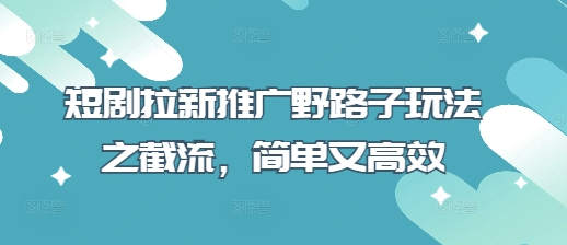短剧拉新推广野路子玩法之截流，简单又高效-尤课网创