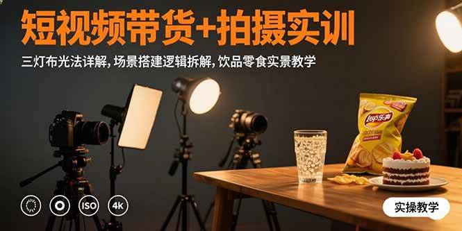 （15540期）短视频带货+拍摄实训：三灯布光法详解,场景搭建逻辑拆解,饮品零食实景教学-尤课网创