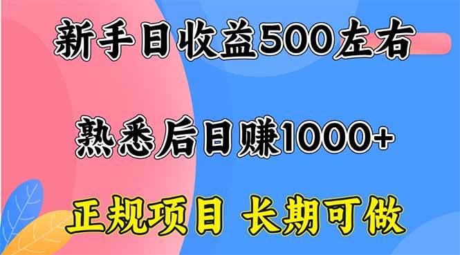 （16132期）新手日收益500+ 正规项目 长期可做-尤课网创