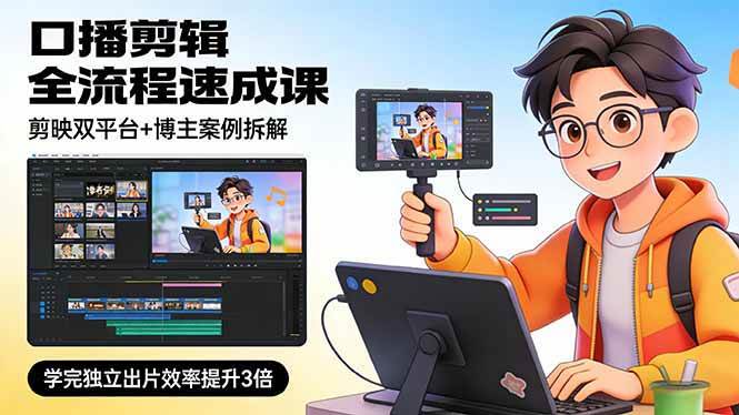 （17420期）口播剪辑全流程速成课，剪映双平台+博主案例拆解，学完独立出片效率提升3倍-尤课网创