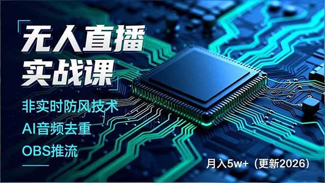 （17384期）无人直播实战课（更新2月），非实时防风技术、AI音频去重、OBS推流，建立技术壁垒，月入5w+-尤课网创