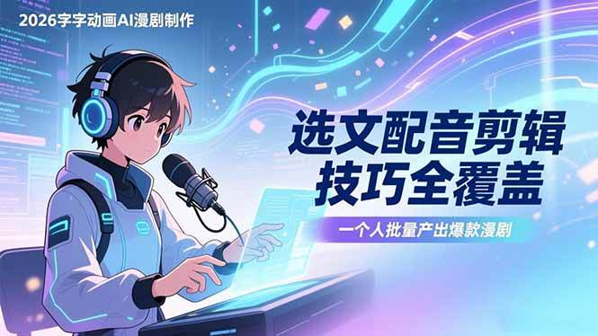 （17477期）2026字字动画AI漫剧制作-1期，选文配音剪辑技巧全覆盖，一个人就能批量产出爆款漫剧-尤课网创