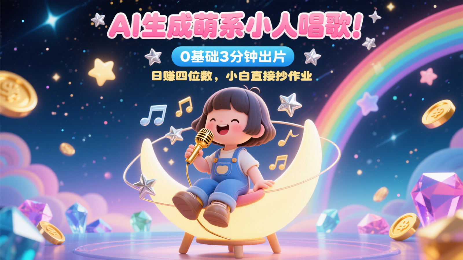 AI生成萌系小人唱歌！0基础3分钟出片，28个作品涨粉9万，日赚四位数，小白直接抄作业-尤课网创