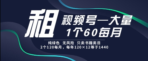 租视频号，一个60每月，2个120.纯绿色、无风险，常年租-尤课网创