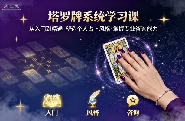 塔罗牌系统学习课，助你从入门到精通，塑造个人占卜风格，掌握专业咨询能力-尤课网创