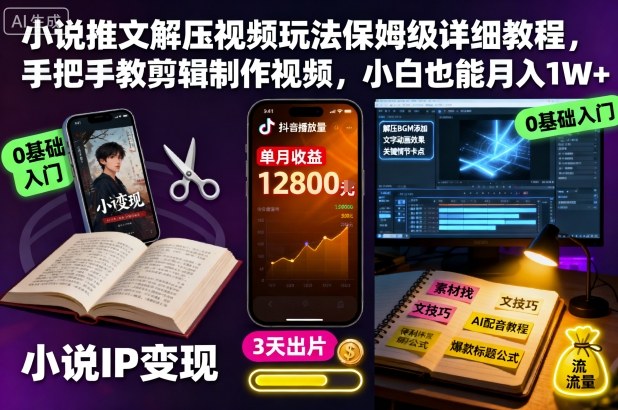 小说推文解压视频玩法保姆级详细教程，手把手教剪辑制作视频，小白也能月入1W+-尤课网创