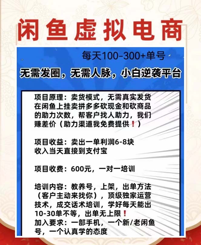 外边收费600多的闲鱼新玩法虚似电商之拼多多助力项目，单号100-300元-尤课网创