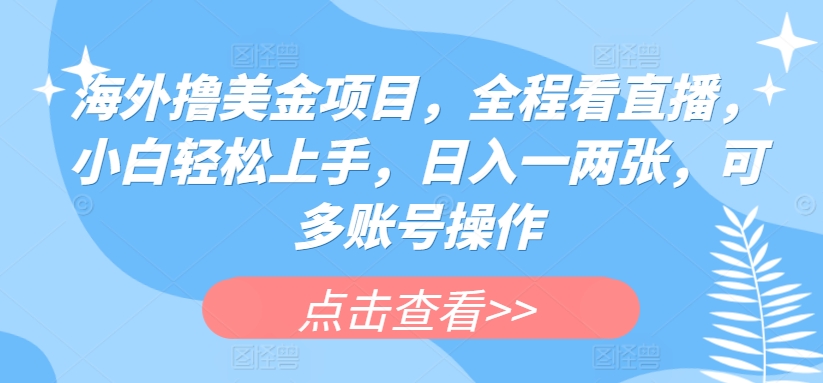 海外撸美金项目，全程看直播，小白轻松上手，日入一两张，可多账号操作-尤课网创