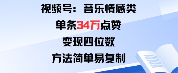 视频号分成计划新玩法:音乐情感类单条34W点赞,变现四位数,方法简单易复制-尤课网创