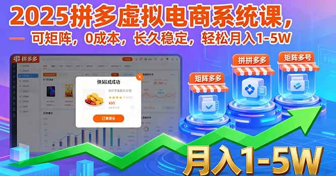 （16088期）2025拼多多虚拟电商系统课，可矩阵，0成本，长久稳定，轻松月入1-5W-尤课网创