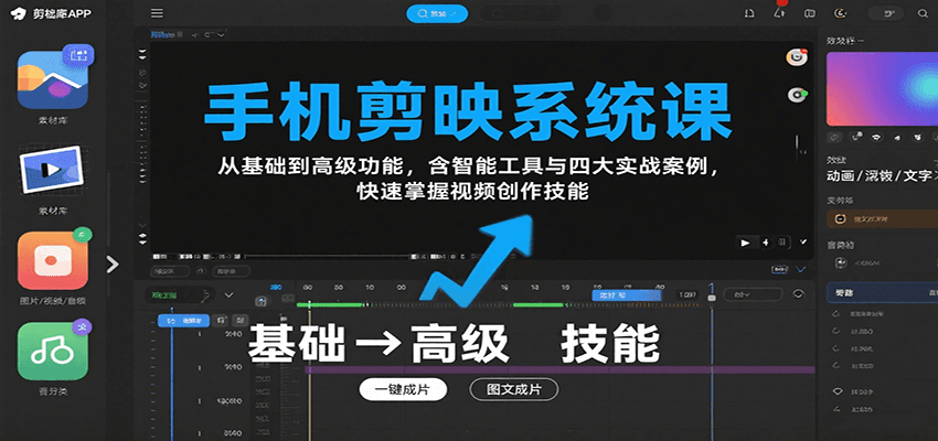 手机剪映系统课，从基础到高级功能，含智能工具与四大实战案例，快速掌握视频创作技能-尤课网创
