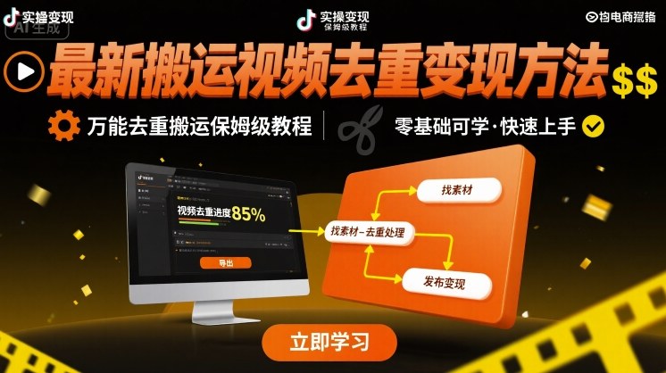 最新搬运视频去重变现方法，万能去重搬运保姆级教程-尤课网创