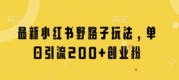 最新小红书野路子玩法，单日引流200+创业粉-尤课网创