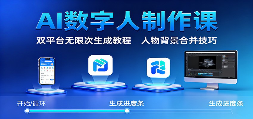 AI数字人制作课：双平台无限次生成教程，人物背景合并技巧-尤课网创