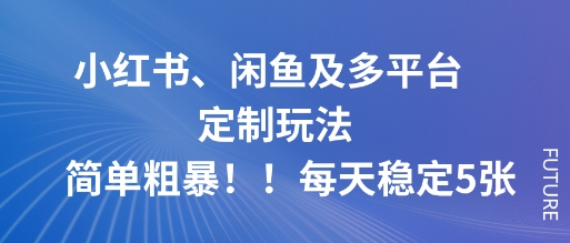 小红书、闲鱼及多平台定制玩法简单粗暴！每天稳定5张-尤课网创