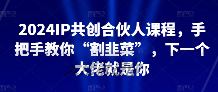 2024IP共创合伙人课程，手把手教你“割韭菜”，下一个大佬就是你-尤课网创
